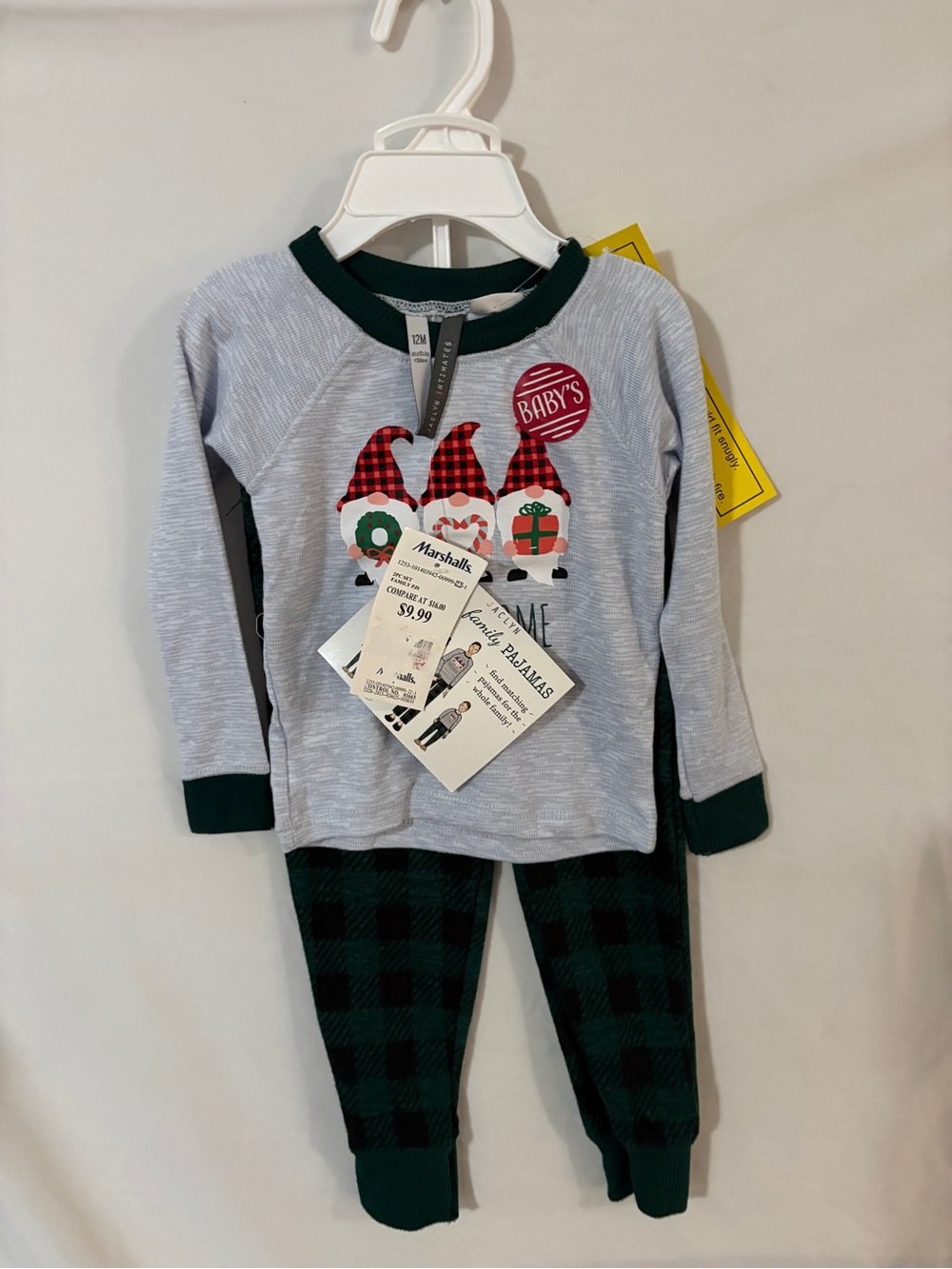 Rae Dunn Kids Holiday Gnome Pajama Set - Gray & Dark Green